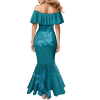 Hawaiian Monk Seal and Whale Mermaid Dress Kakau Tribal Pattern Teal Color LT03 - Polynesian Pride