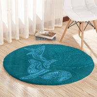 Hawaiian Monk Seal and Whale Round Carpet Kakau Tribal Pattern Teal Color LT03 - Polynesian Pride