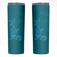Hawaiian Monk Seal and Whale Skinny Tumbler Kakau Tribal Pattern Teal Color LT03 Teal - Polynesian Pride