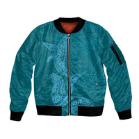 Hawaiian Monk Seal and Whale Sleeve Zip Bomber Jacket Kakau Tribal Pattern Teal Color LT03 Unisex Teal - Polynesian Pride