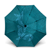 Hawaiian Monk Seal and Whale Umbrella Kakau Tribal Pattern Teal Color LT03 One Size Folded 11.42 inch Opened Diameter 37.4 inch Teal - Polynesian Pride