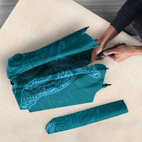 Hawaiian Monk Seal and Whale Umbrella Kakau Tribal Pattern Teal Color LT03 - Polynesian Pride