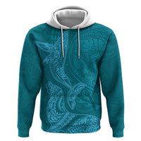 Hawaiian Monk Seal and Whale Zip Hoodie Kakau Tribal Pattern Teal Color LT03 Pullover Hoodie Teal - Polynesian Pride