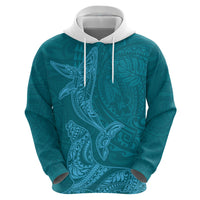 Hawaiian Monk Seal and Whale Zip Hoodie Kakau Tribal Pattern Teal Color LT03 - Polynesian Pride