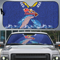 Hawaiian Sea Animals Auto Sun Shade Whales Shark and Turtle Guardians with Tribal Pattern LT03 Blue - Polynesian Pride