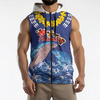 Hawaiian Sea Animals Sleeveless Zip Hoodie Whales Shark and Turtle Guardians with Tribal Pattern LT03 - Polynesian Pride