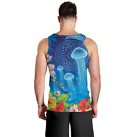 Fiji Jellyfish Men Tank Top Tapa Patterns and Hibiscus Sea Vibe LT03 - Polynesian Pride
