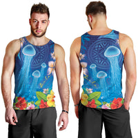 Fiji Jellyfish Men Tank Top Tapa Patterns and Hibiscus Sea Vibe LT03 - Polynesian Pride