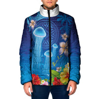 Fiji Jellyfish Padded Jacket Tapa Patterns and Hibiscus Sea Vibe LT03 Men Blue - Polynesian Pride