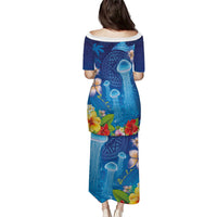 Fiji Jellyfish Puletasi Tapa Patterns and Hibiscus Sea Vibe LT03 - Polynesian Pride