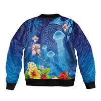 Fiji Jellyfish Sleeve Zip Bomber Jacket Tapa Patterns and Hibiscus Sea Vibe LT03 - Polynesian Pride