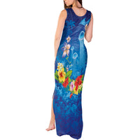Fiji Jellyfish Tank Maxi Dress Tapa Patterns and Hibiscus Sea Vibe LT03 - Polynesian Pride