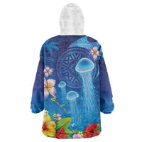 Fiji Jellyfish Wearable Blanket Hoodie Tapa Patterns and Hibiscus Sea Vibe LT03 - Polynesian Pride