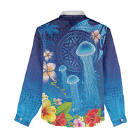 Fiji Jellyfish Women Casual Shirt Tapa Patterns and Hibiscus Sea Vibe LT03 - Polynesian Pride