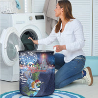 New Zealand Merry Christmas Laundry Basket Maori Tribal Pattern with Xmas Tui Bird