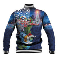 New Zealand Merry Christmas Baseball Jacket Maori Tribal Pattern with Xmas Tui Bird