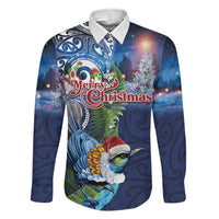 New Zealand Merry Christmas Family Matching Long Sleeve Bodycon Dress and Hawaiian Shirt Maori Tribal Pattern with Xmas Tui Bird