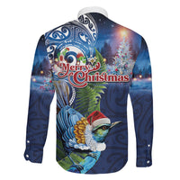 New Zealand Merry Christmas Family Matching Long Sleeve Bodycon Dress and Hawaiian Shirt Maori Tribal Pattern with Xmas Tui Bird