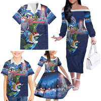 New Zealand Merry Christmas Family Matching Off The Shoulder Long Sleeve Dress and Hawaiian Shirt Maori Tribal Pattern with Xmas Tui Bird
