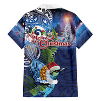 New Zealand Merry Christmas Family Matching Off Shoulder Short Dress and Hawaiian Shirt Maori Tribal Pattern with Xmas Tui Bird