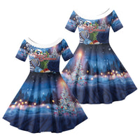 New Zealand Merry Christmas Family Matching Puletasi and Hawaiian Shirt Maori Tribal Pattern with Xmas Tui Bird LT03 Daughter's Dress Multicolor - Polynesian Pride