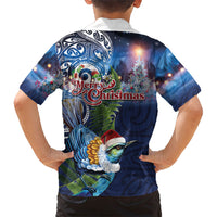 New Zealand Merry Christmas Family Matching Summer Maxi Dress and Hawaiian Shirt Maori Tribal Pattern with Xmas Tui Bird