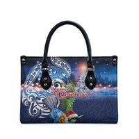 New Zealand Merry Christmas Leather Bag Maori Tribal Pattern with Xmas Tui Bird
