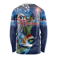 New Zealand Merry Christmas Long Sleeve Shirt Maori Tribal Pattern with Xmas Tui Bird