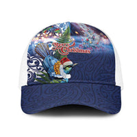 New Zealand Merry Christmas Mesh Trucker Cap Maori Tribal Pattern with Xmas Tui Bird