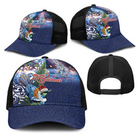New Zealand Merry Christmas Mesh Trucker Cap Maori Tribal Pattern with Xmas Tui Bird