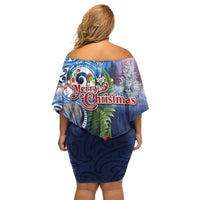 New Zealand Merry Christmas Off Shoulder Short Dress Maori Tribal Pattern with Xmas Tui Bird