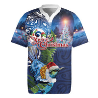 New Zealand Merry Christmas Rugby Jersey Maori Tribal Pattern with Xmas Tui Bird
