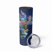 New Zealand Merry Christmas Skinny Tumbler Maori Tribal Pattern with Xmas Tui Bird