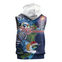 New Zealand Merry Christmas Sleeveless Zip Hoodie Maori Tribal Pattern with Xmas Tui Bird