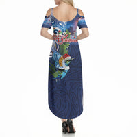 New Zealand Merry Christmas Summer Maxi Dress Maori Tribal Pattern with Xmas Tui Bird LT03 - Polynesian Pride