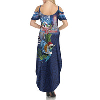 New Zealand Merry Christmas Summer Maxi Dress Maori Tribal Pattern with Xmas Tui Bird