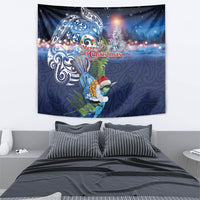 New Zealand Merry Christmas Tapestry Maori Tribal Pattern with Xmas Tui Bird