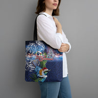 New Zealand Merry Christmas Tote Bag Maori Tribal Pattern with Xmas Tui Bird