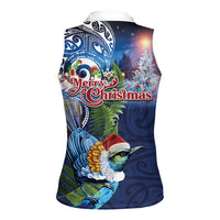 New Zealand Merry Christmas Women Sleeveless Polo Shirt Maori Tribal Pattern with Xmas Tui Bird