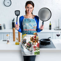 New Zealand and Australia Merry Christmas Apron Kiwi Birds Skiing and Koala Santa Riding Kangaroo