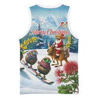 New Zealand and Australia Merry Christmas Basketball Jersey Kiwi Birds Skiing and Koala Santa Riding Kangaroo