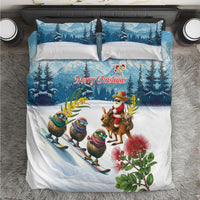New Zealand and Australia Merry Christmas Bedding Set Kiwi Birds Skiing and Koala Santa Riding Kangaroo