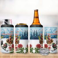 New Zealand and Australia Merry Christmas 4 in 1 Can Cooler Tumbler Kiwi Birds Skiing and Koala Santa Riding Kangaroo