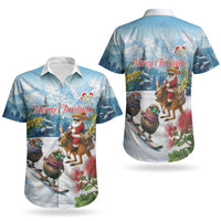 New Zealand and Australia Merry Christmas Couples Matching Off Shoulder Maxi Dress and Hawaiian Shirt Kiwi Birds Skiing and Koala Santa Riding Kangaroo LT03 - Polynesian Pride