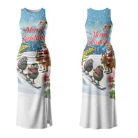 New Zealand and Australia Merry Christmas Couples Matching Tank Maxi Dress and Long Sleeve Button Shirt Kiwi Birds Skiing and Koala Santa Riding Kangaroo LT03 - Polynesian Pride