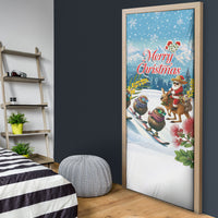 New Zealand and Australia Merry Christmas Door Cover Kiwi Birds Skiing and Koala Santa Riding Kangaroo