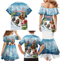 New Zealand and Australia Merry Christmas Family Matching Mermaid Dress and Hawaiian Shirt Kiwi Birds Skiing and Koala Santa Riding Kangaroo