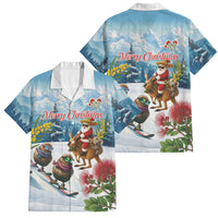 New Zealand and Australia Merry Christmas Family Matching Mermaid Dress and Hawaiian Shirt Kiwi Birds Skiing and Koala Santa Riding Kangaroo LT03 Dad's Shirt - Short Sleeve Multicolor - Polynesian Pride
