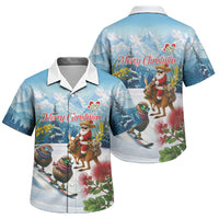 New Zealand and Australia Merry Christmas Family Matching Mermaid Dress and Hawaiian Shirt Kiwi Birds Skiing and Koala Santa Riding Kangaroo LT03 Son's Shirt Multicolor - Polynesian Pride