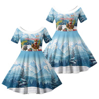 New Zealand and Australia Merry Christmas Family Matching Off Shoulder Maxi Dress and Hawaiian Shirt Kiwi Birds Skiing and Koala Santa Riding Kangaroo LT03 Daughter's Dress Multicolor - Polynesian Pride